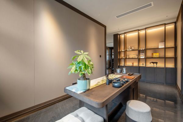 Tea room interior with traditional decor and seating.