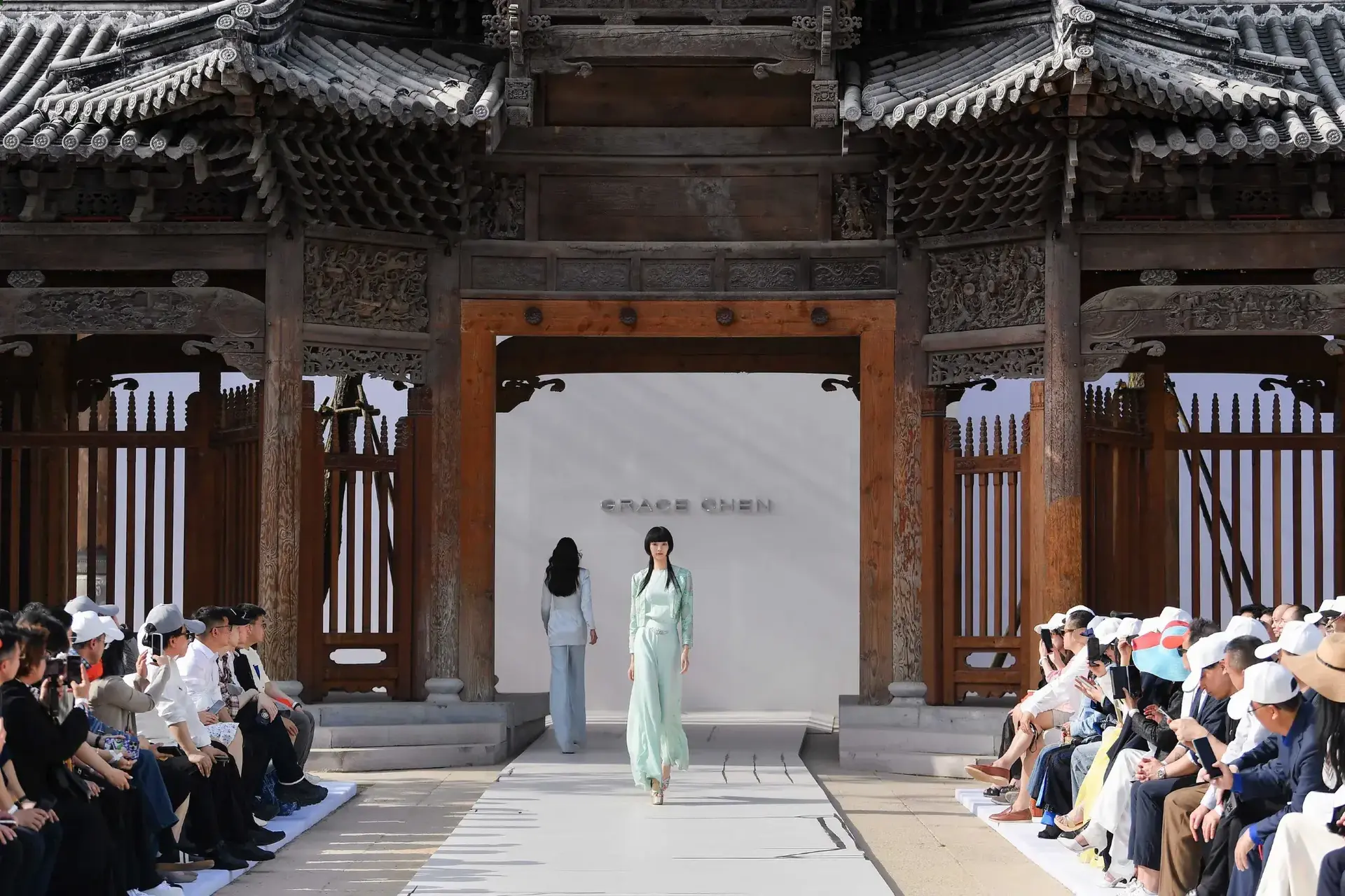 GRACE CHEN runway show inside Puyuan wooden ancient gate.