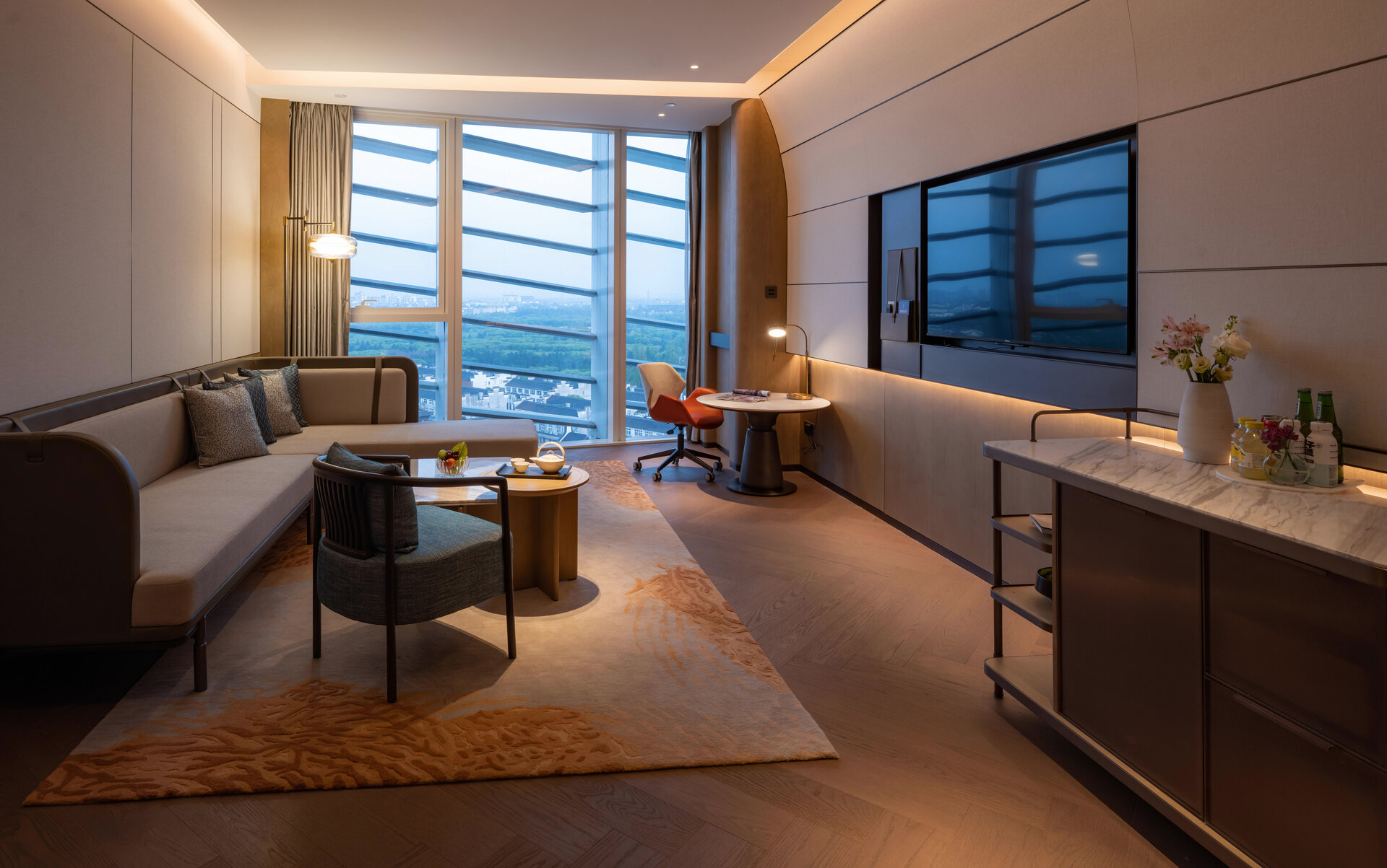 Interior of a superior suite with spacious living room.