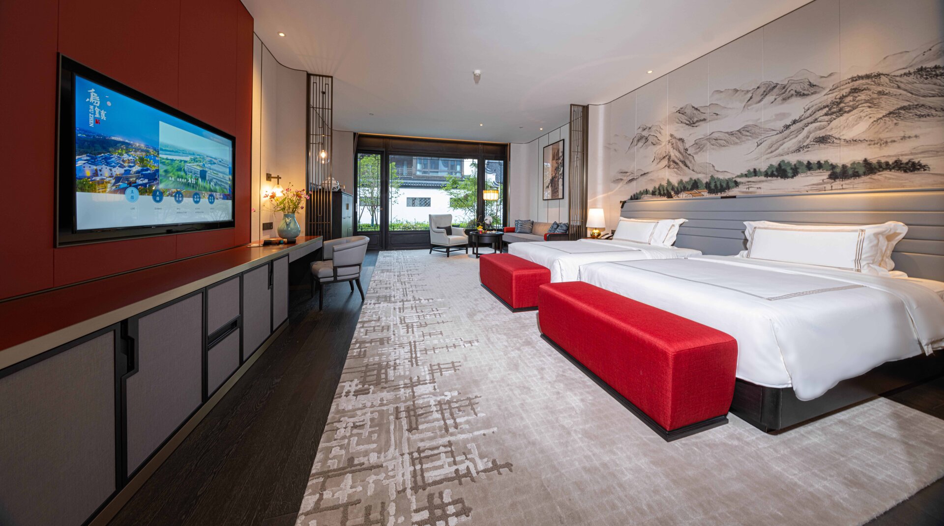 Deluxe twin room interior view.