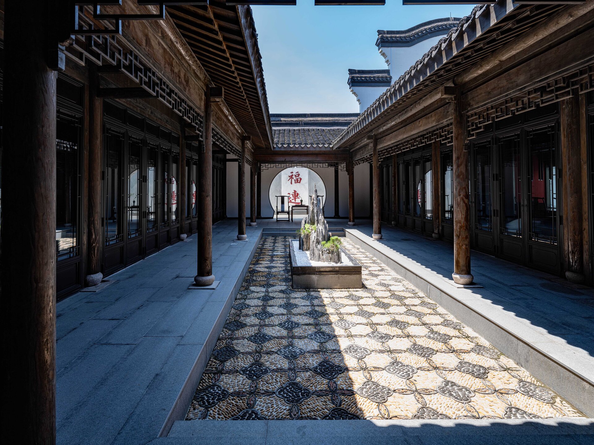 View of the hotel’s interior corridor.